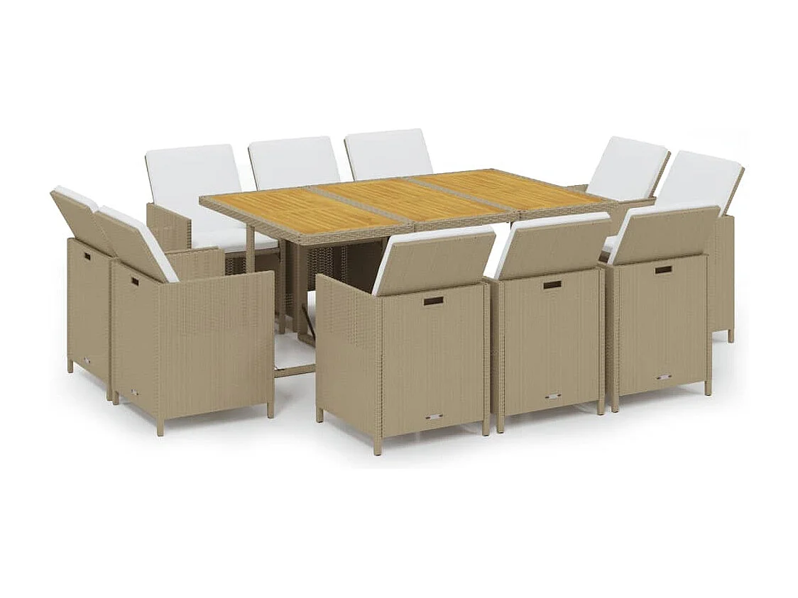 Hugo 11-delige Tuinset met kussens poly rattan beige