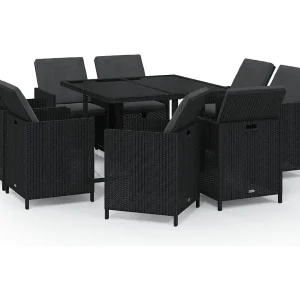 Hugo 9-delige Tuinset met kussens poly rattan zwart Hugo 9-delige Tuinset met kussens poly rattan zwart