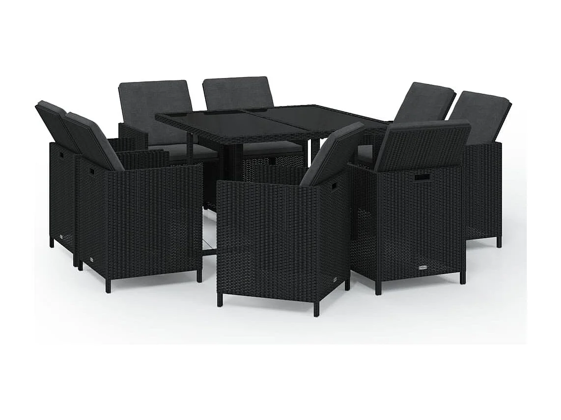 Hugo 9-delige Tuinset met kussens poly rattan zwart