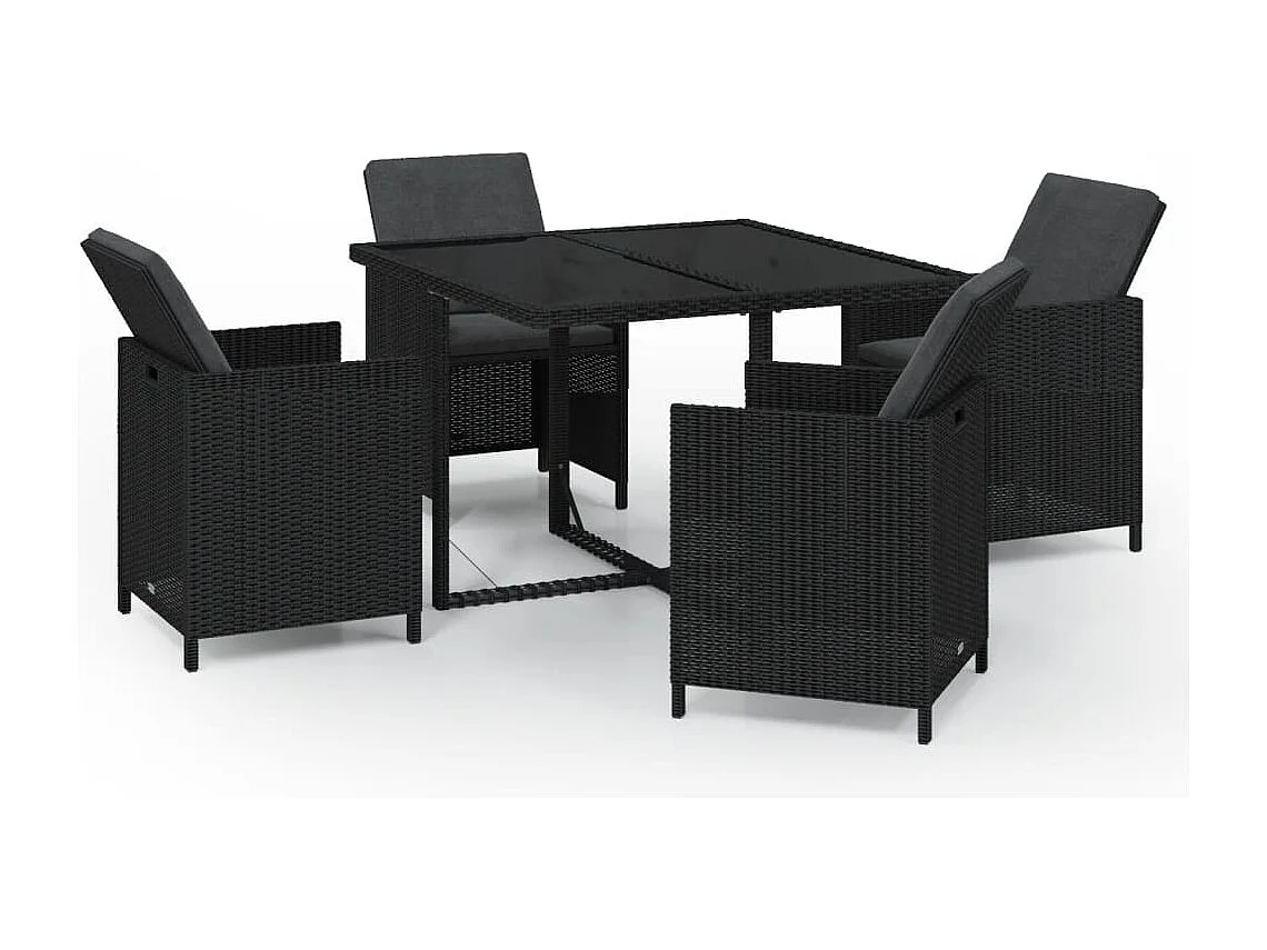 Hugo 5-delige Tuinset met kussens poly rattan zwart