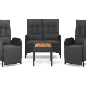 Holbaek 4-delige Tuinset met kussens poly rattan zwart Holbaek 4-delige Tuinset met kussens poly rattan zwart