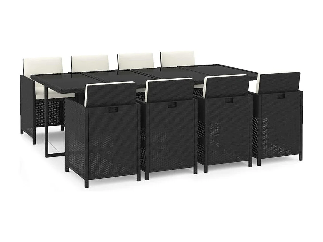Hugo 9-delige Tuinset met kussens poly rattan zwart