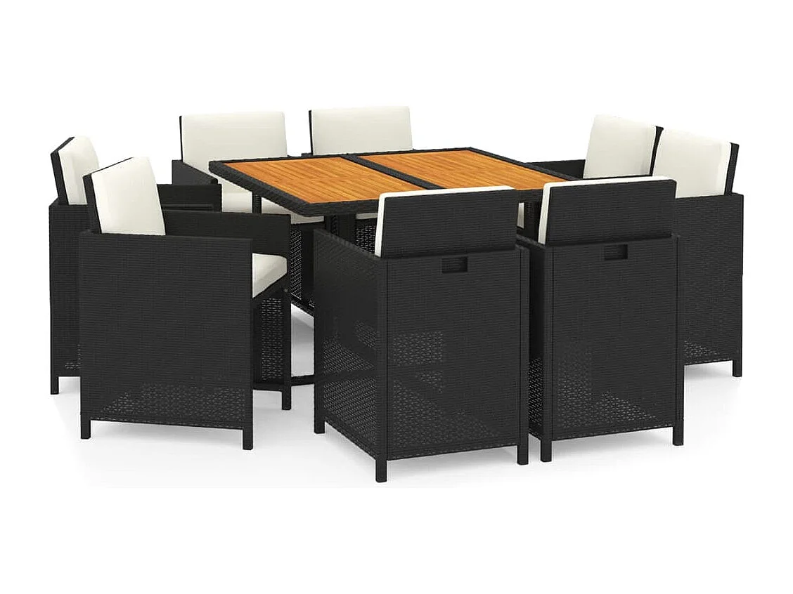 Hugo 9-delige Tuinset met kussens poly rattan zwart