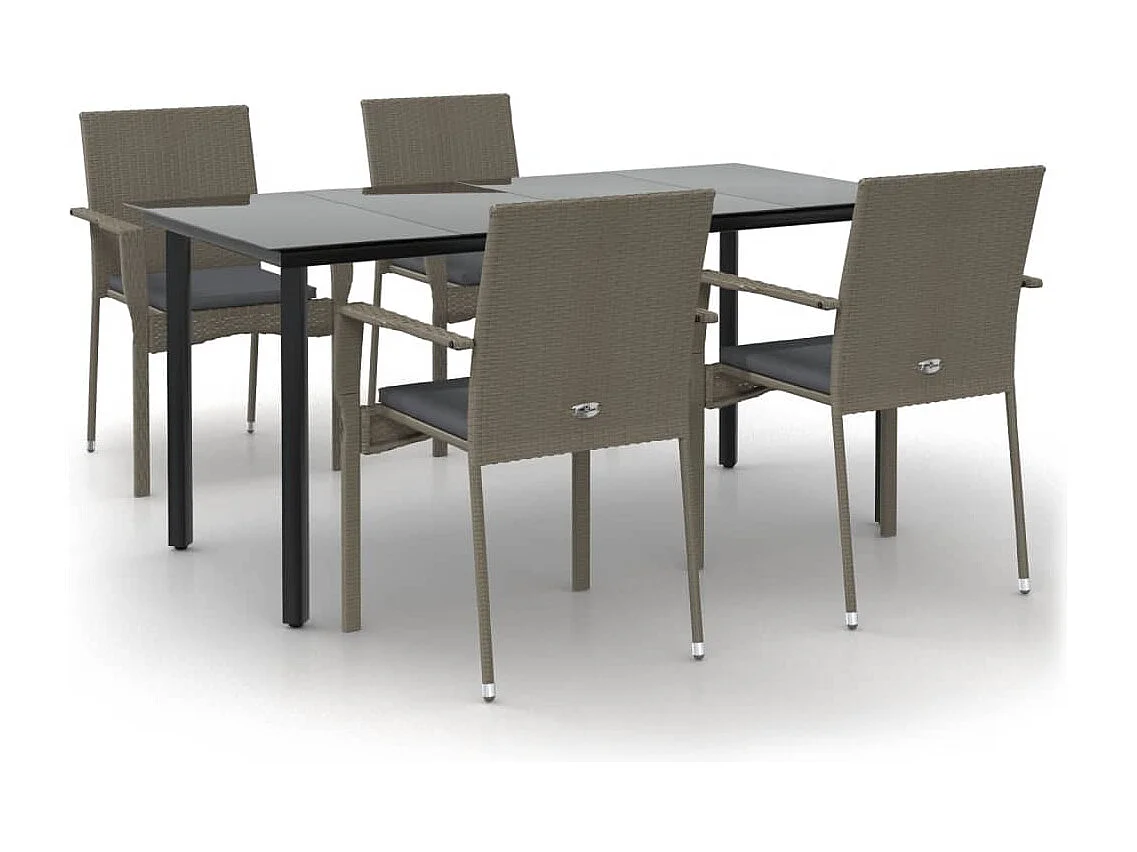 Karl Mason 5-delige Tuinset met kussens poly rattan zwart en grijs
