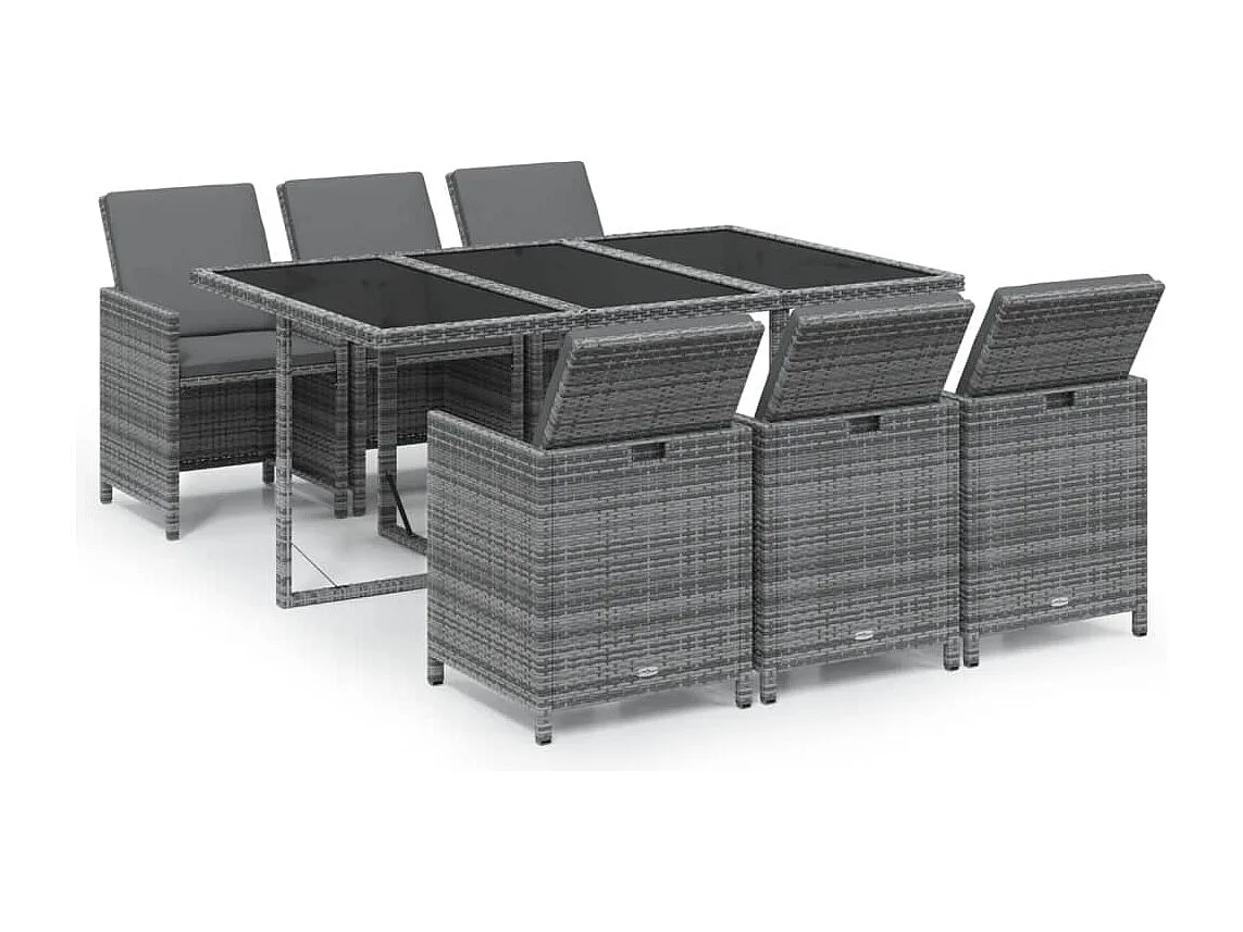Hugo 7-delige Tuinset met kussens poly rattan grijs