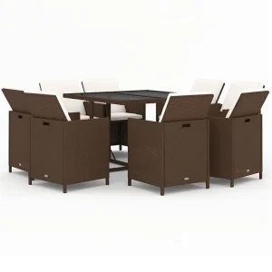 Hugo 9-delige Tuinset met kussens poly rattan bruin Hugo 9-delige Tuinset met kussens poly rattan bruin