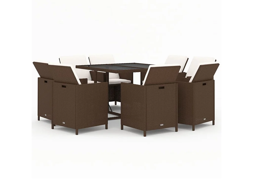 Hugo 9-delige Tuinset met kussens poly rattan bruin