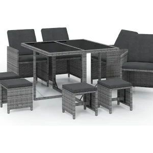 Hugo 9-delige Tuinset met kussens poly rattan grijs Hugo 9-delige Tuinset met kussens poly rattan grijs