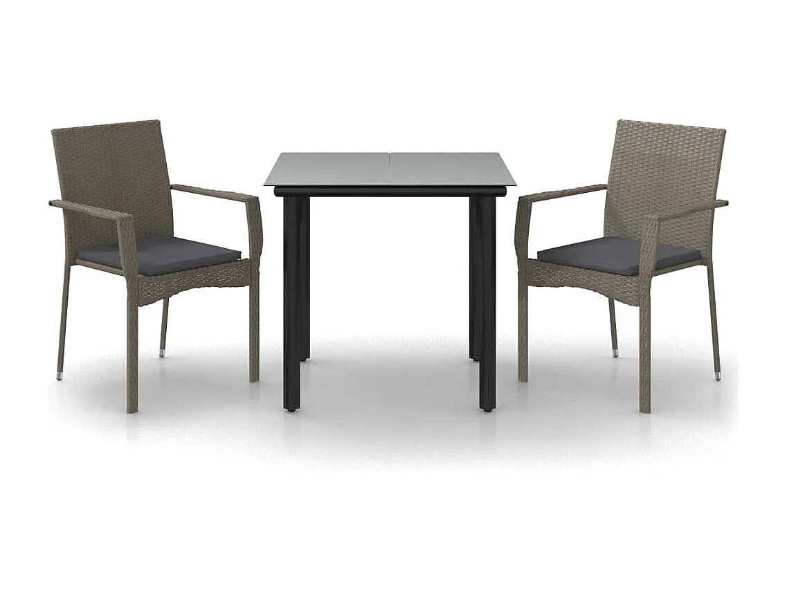 Karl Mason 3-delige Tuinset met kussens poly rattan zwart en grijs