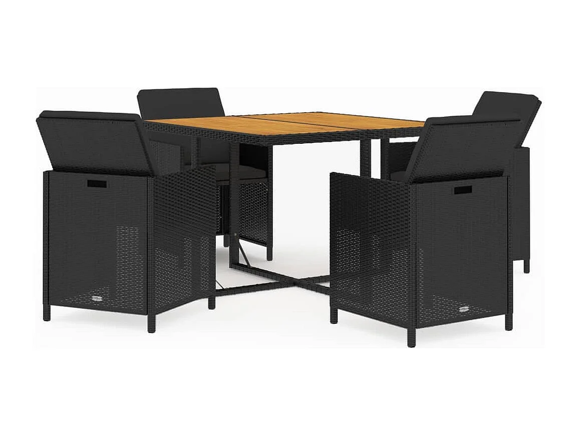 Hugo 5-delige Tuinset met kussens poly rattan zwart