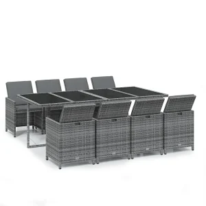 Hugo 9-delige Tuinset met kussens poly rattan grijs Hugo 9-delige Tuinset met kussens poly rattan grijs