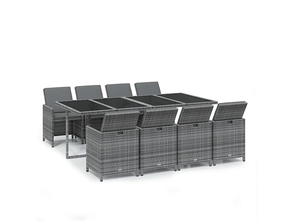 Hugo 9-delige Tuinset met kussens poly rattan grijs