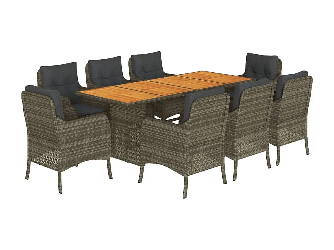 Karlyn 9-delige Tuinset met kussens poly rattan grijs