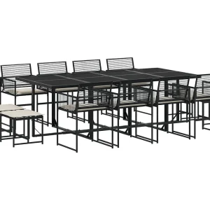 Ilver  13-delige Tuinset met kussens poly rattan zwart