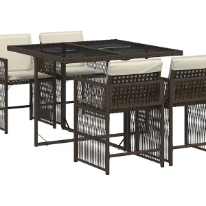 Jeffersontown 5-delige Tuinset met kussens poly rattan bruin Jeffersontown 5-delige Tuinset met kussens poly rattan bruin