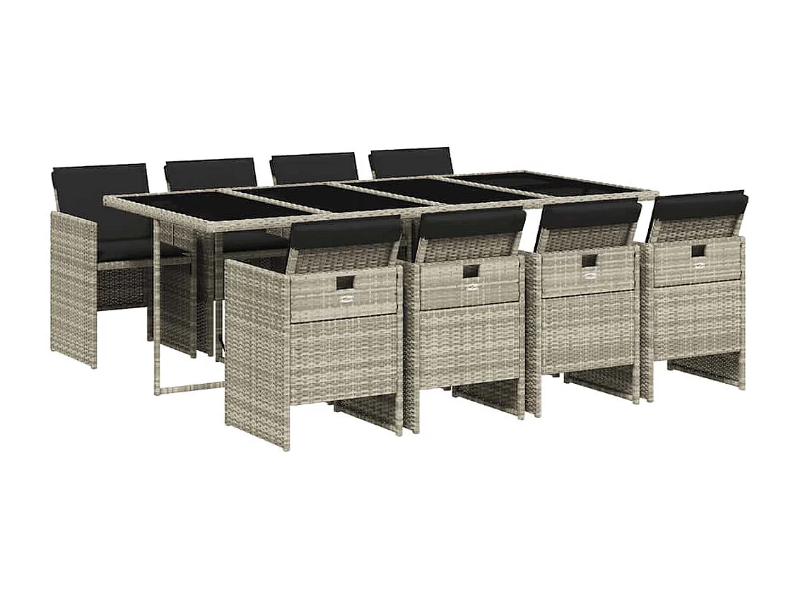 Jesse 9-delige Tuinset met kussens poly rattan lichtgrijs