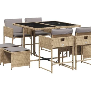 Inci  9-delige Tuinset met kussens poly rattan gemengd beige
