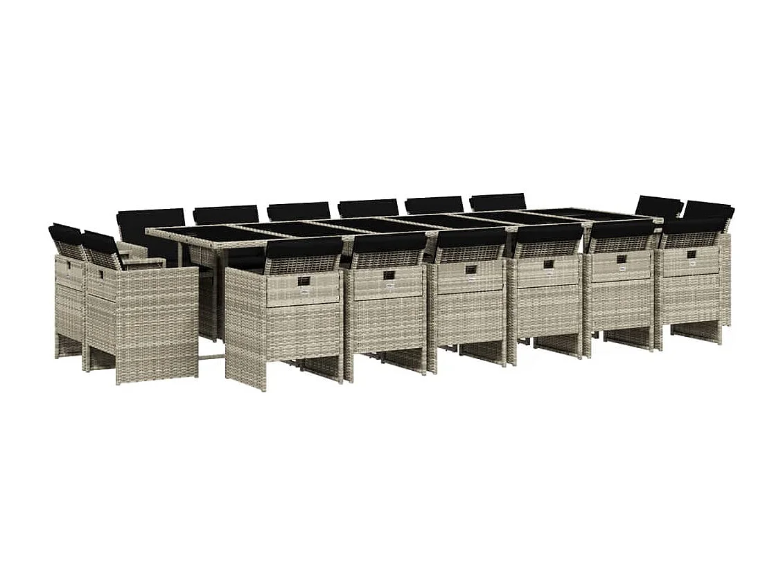 Jeroen 17-delige Tuinset met kussens poly rattan lichtgrijs
