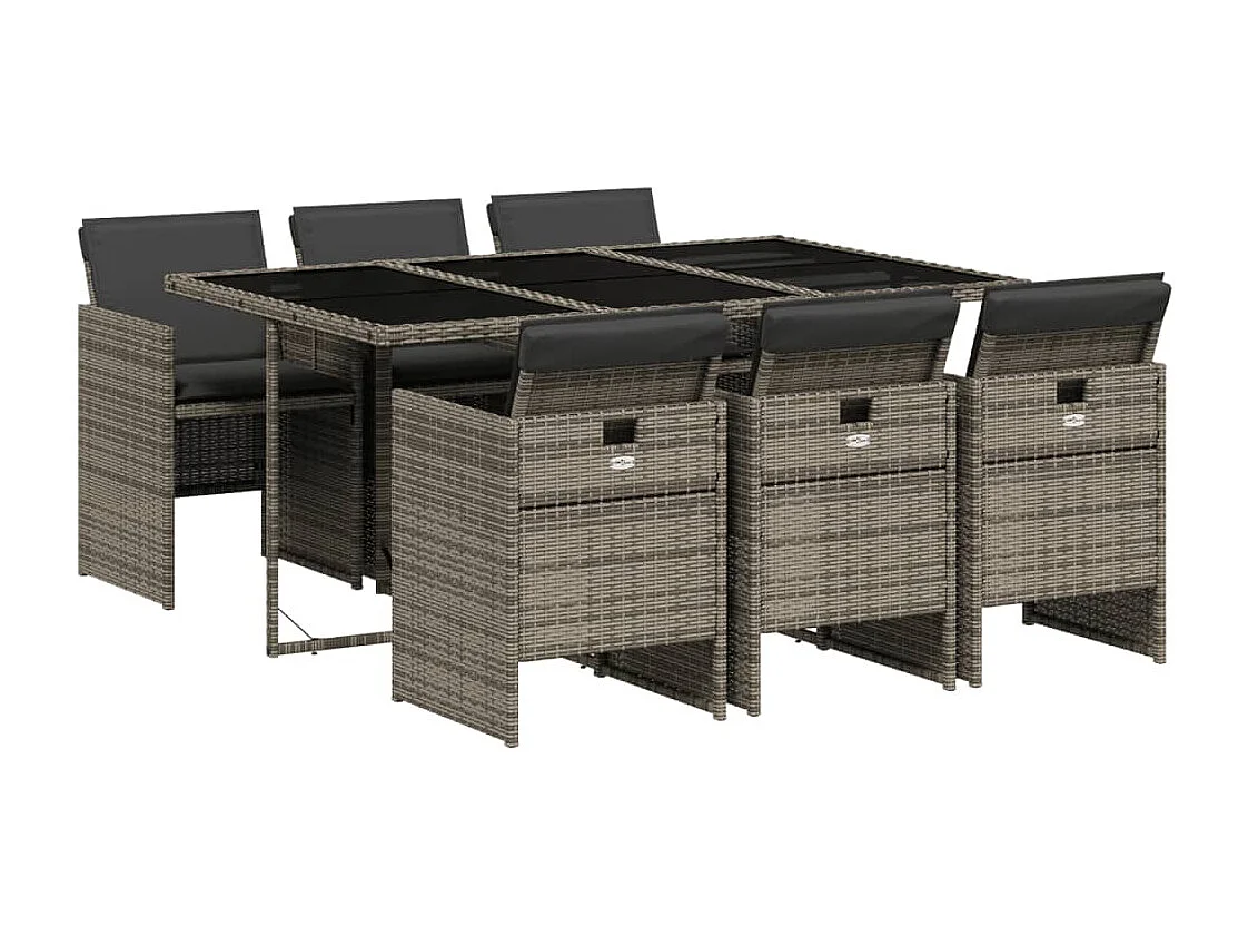Jesse 7-delige Tuinset met kussens poly rattan grijs