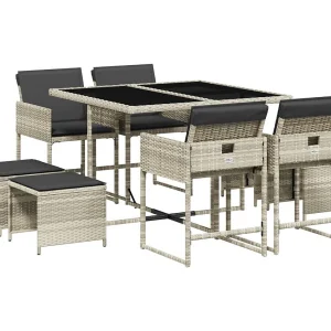 Inci  9-delige Tuinset met kussens poly rattan lichtgrijs
