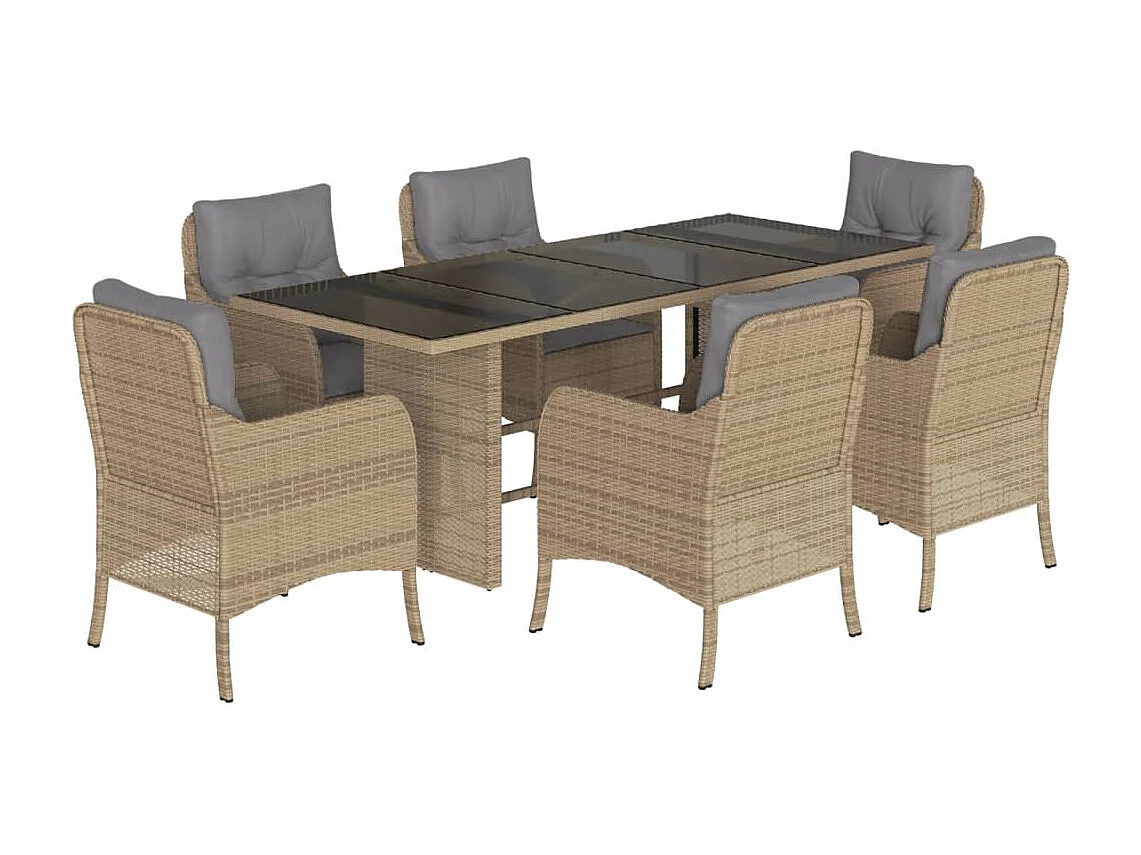 Karlyn 7-delige Tuinset met kussens poly rattan beige
