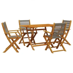 Ingebeth  5-delige Tuinset polypropeen en massief hout grijs