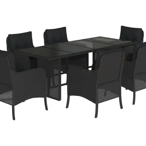 Karlyn 7-delige Tuinset met kussens poly rattan zwart Karlyn 7-delige Tuinset met kussens poly rattan zwart