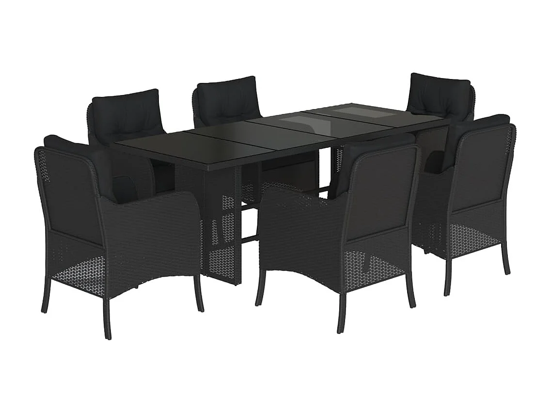 Karlyn 7-delige Tuinset met kussens poly rattan zwart