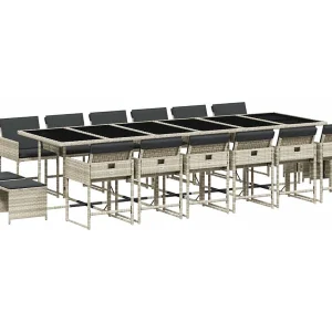 Inci  17-delige Tuinset met kussens poly rattan lichtgrijs