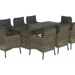 Karlyn 9-delige Tuinset met kussens poly rattan grijs Karlyn 9-delige Tuinset met kussens poly rattan grijs