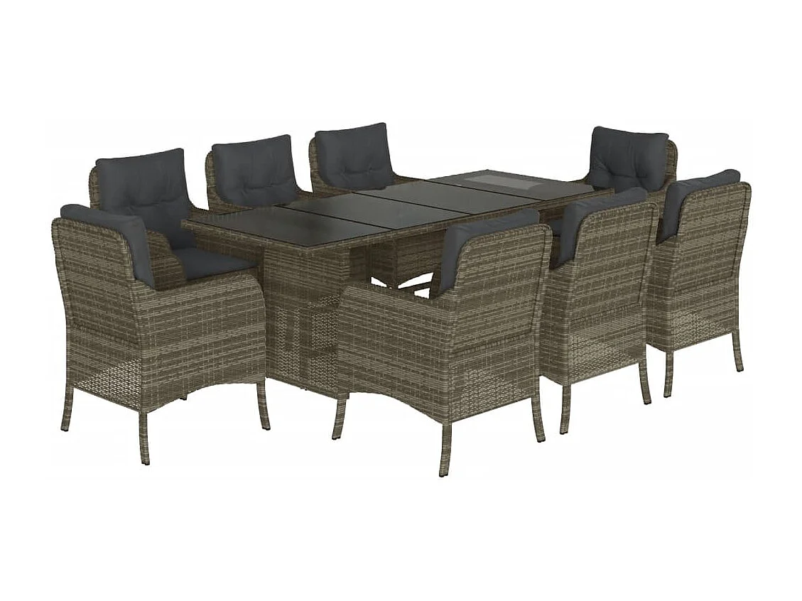 Karlyn 9-delige Tuinset met kussens poly rattan grijs