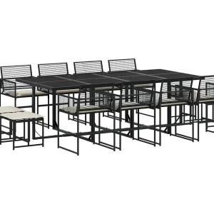 Isalora  13-delige Tuinset met kussens poly rattan zwart