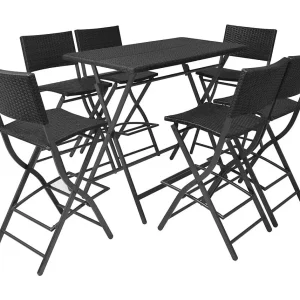 Ilyra  7-delige Tuinset inklapbaar staal poly rattan zwart
