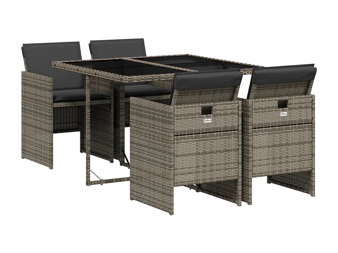 Jesse 5-delige Tuinset met kussens poly rattan grijs