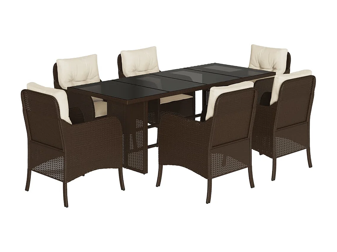 Karlyn 7-delige Tuinset met kussens poly rattan bruin