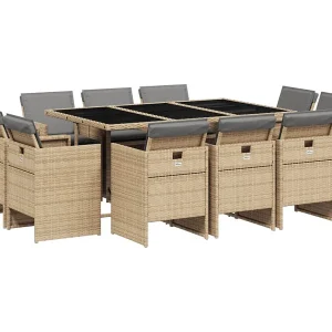 Jeroen  11-delige Tuinset met kussens poly rattan gemengd beige