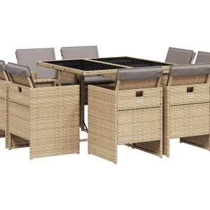 Jeroen 9-delige Tuinset met kussens poly rattan gemengd beige Jeroen 9-delige Tuinset met kussens poly rattan gemengd beige