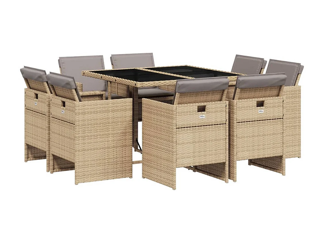 Jeroen 9-delige Tuinset met kussens poly rattan gemengd beige