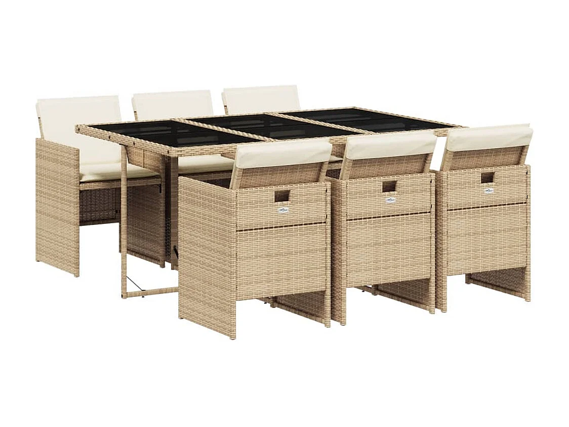 Jesse 7-delige Tuinset met kussens poly rattan beige