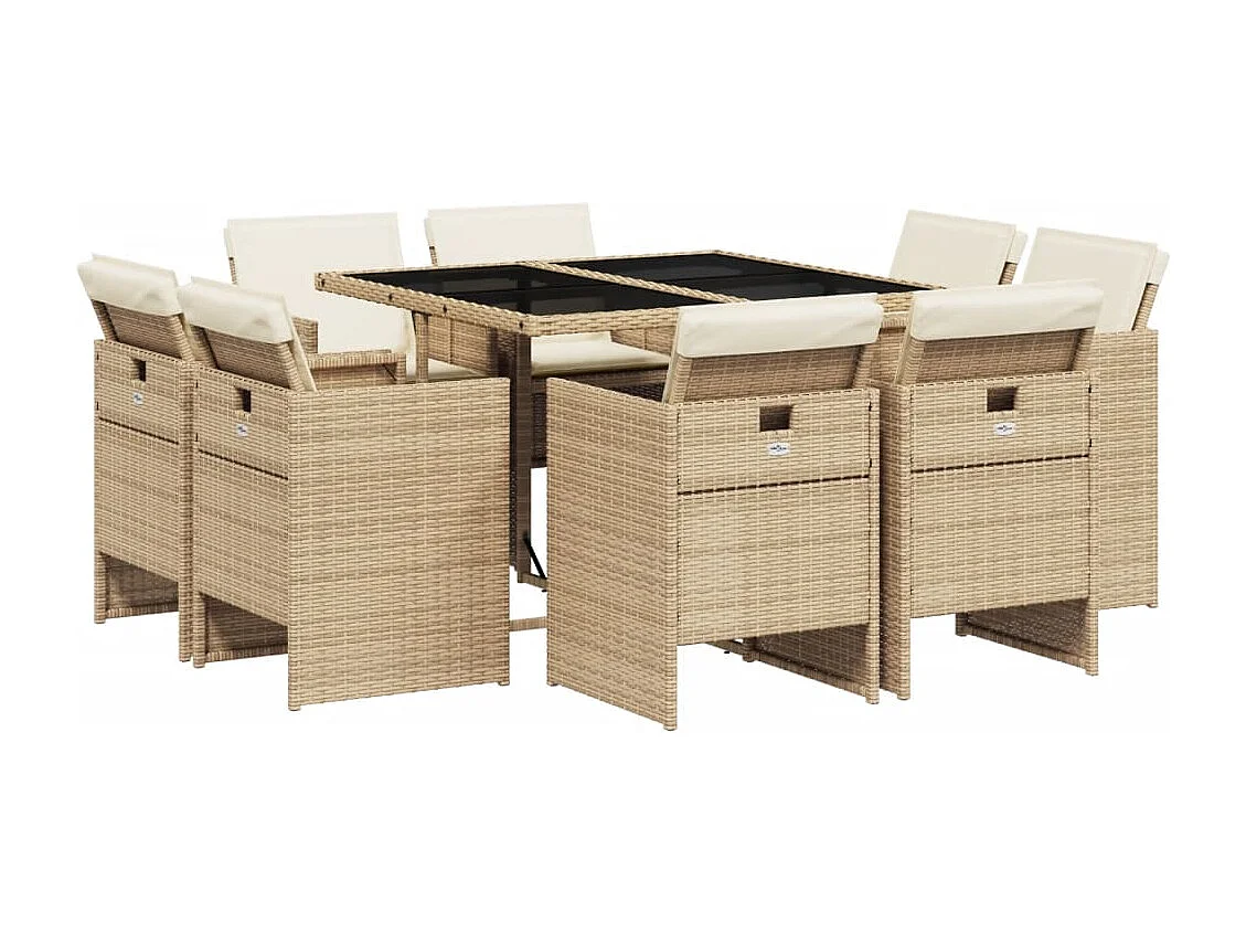 Jeroen 9-delige Tuinset met kussens poly rattan beige