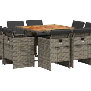 Jeroen 9-delige Tuinset met kussens poly rattan grijs Jeroen 9-delige Tuinset met kussens poly rattan grijs