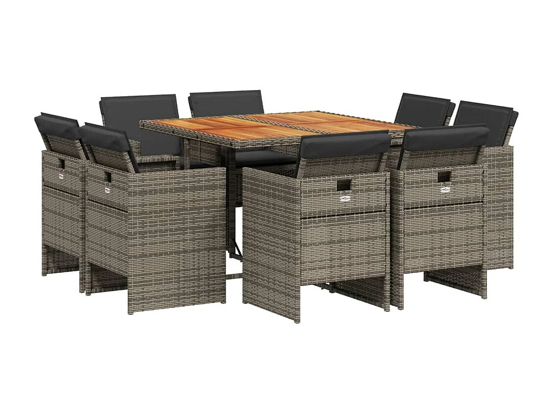 Jeroen 9-delige Tuinset met kussens poly rattan grijs