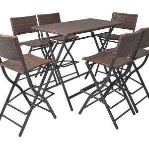Ilyra  7-delige Tuinset inklapbaar staal poly rattan bruin