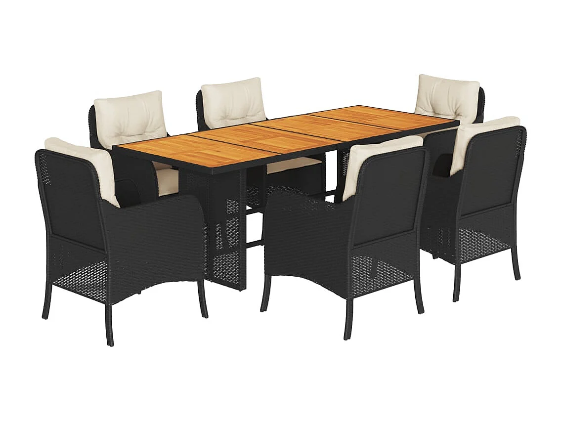 Karlyn 7-delige Tuinset met kussens poly rattan zwart