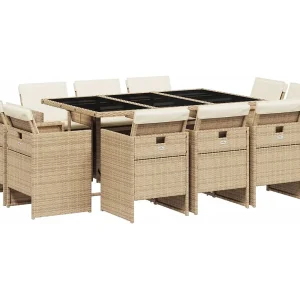 Jeroen  11-delige Tuinset met kussens poly rattan beige