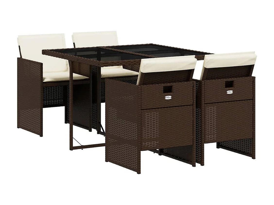 Jesse 5-delige Tuinset met kussens poly rattan bruin