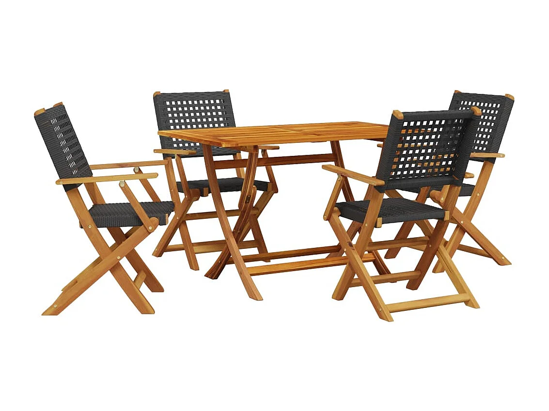 Katryn 5-delige Tuinset poly rattan en massief hout zwart