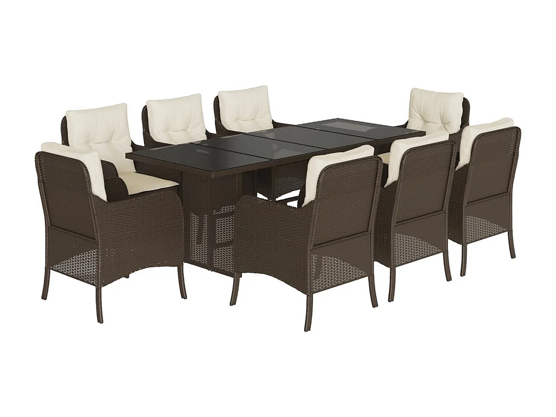 Karlyn 9-delige Tuinset met kussens poly rattan bruin