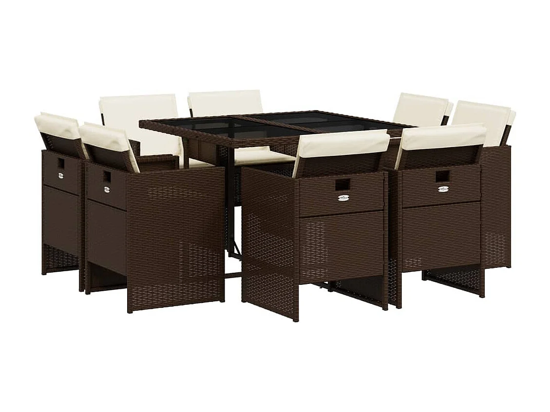 Jeroen 9-delige Tuinset met kussens poly rattan bruin