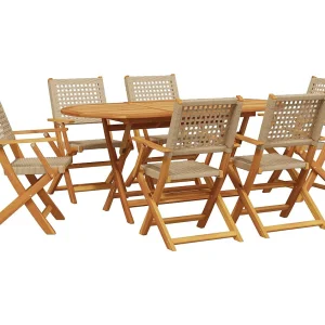 Jacques-Paul-Francis 7-delige Tuinset poly rattan en massief hout beige Jacques-Paul-Francis 7-delige Tuinset poly rattan en massief hout beige